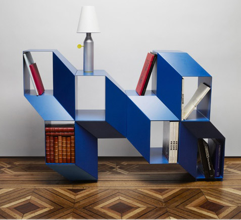 Biblioth&egrave;que de designer bleue et originale