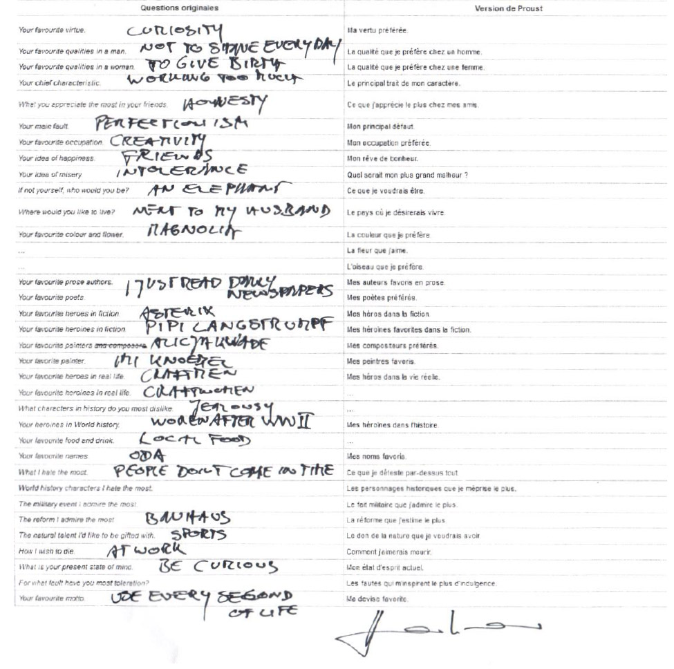Le questionnaire de Proust de S. Herkner